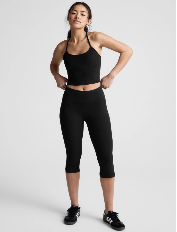 Beyond Yoga Spacedye Mid Rise Slit Pedal Pusher Dark