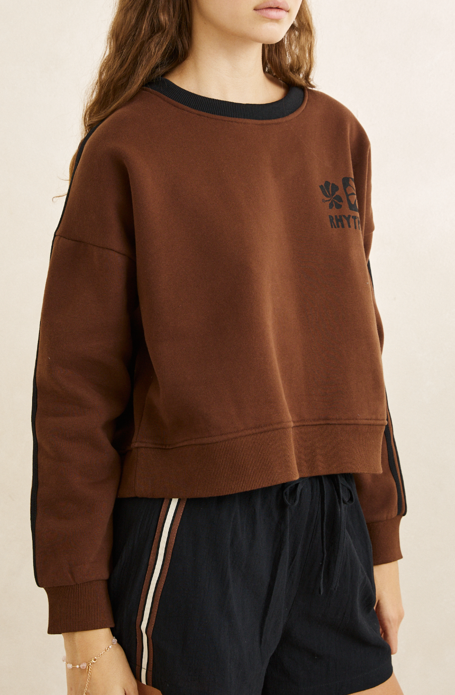 Rhythm Contrast Slouchy Crew Neck Fleece