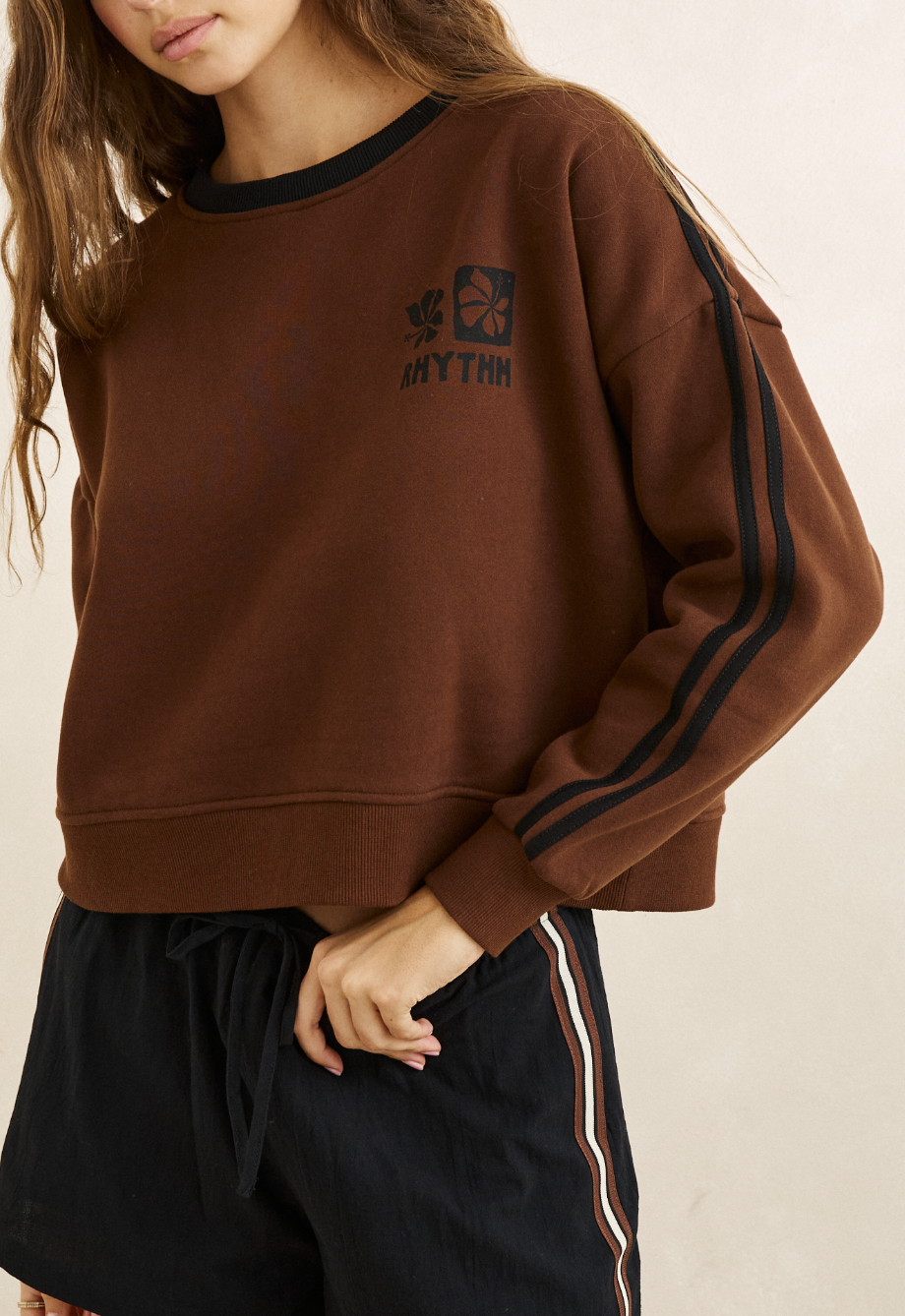 Rhythm Contrast Slouchy Crew Neck Fleece