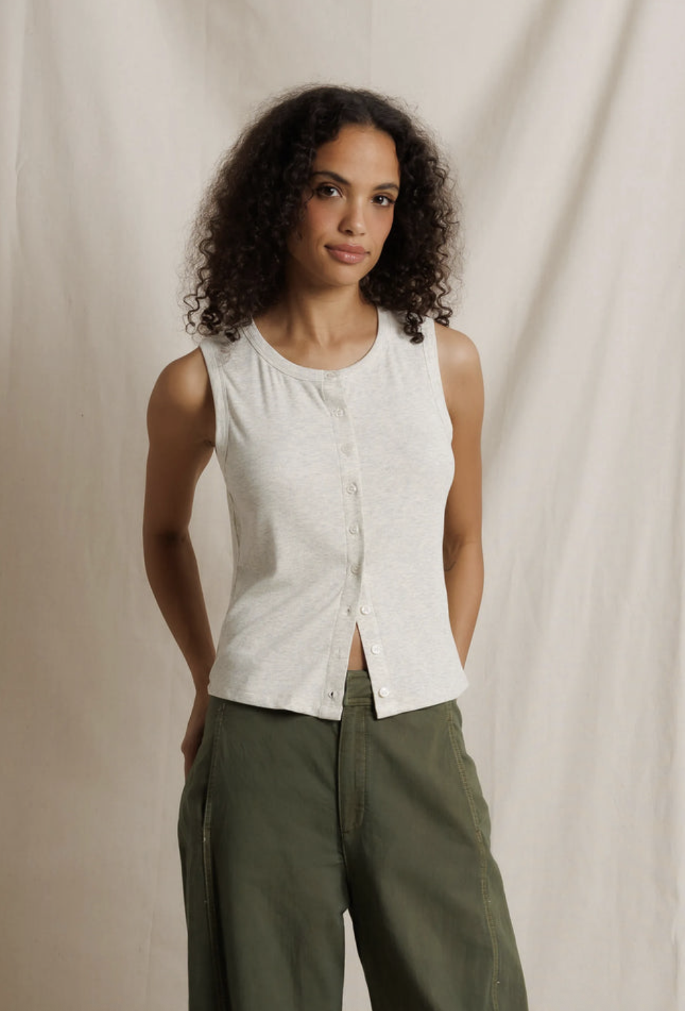 Perfectwhitetee Andrea Luxe Rib Button Front Tank