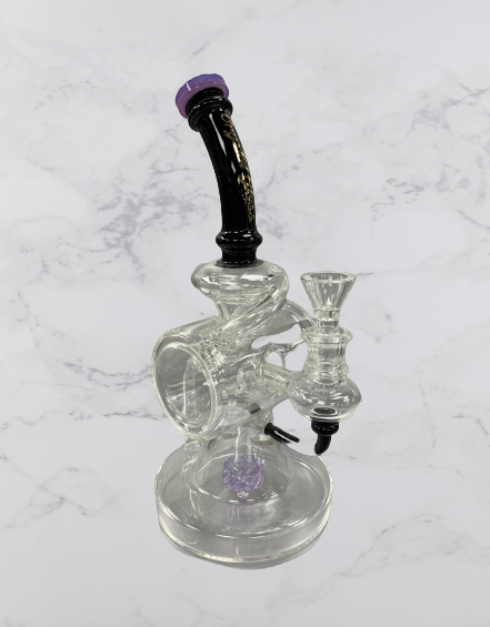 6.3" LED Double Recycler Rigs In-Line Glass Bong 