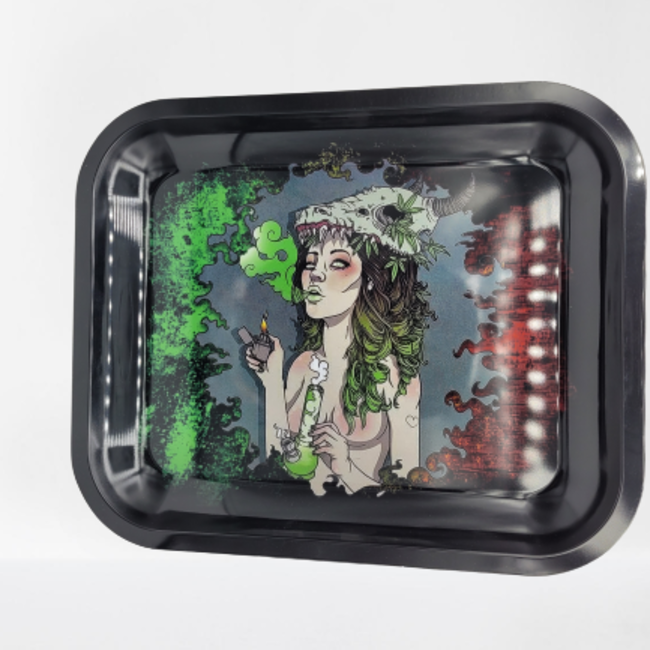 SMOKE WEED GIRL STEEL LARGE ROLLING TRAY