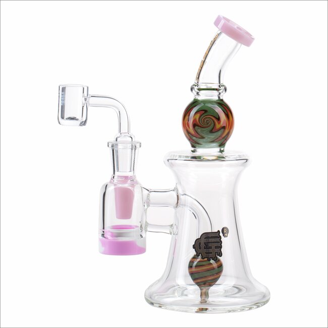 CRYSTAL GLASS 11'' FUMED RIG WITH MATCHING TEARDROP DAB RIG C6320