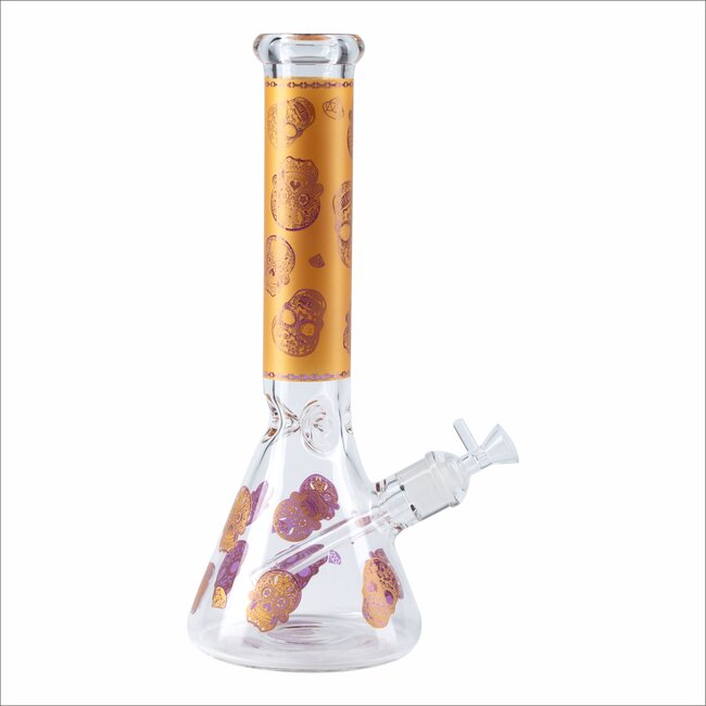 14'' SKULL PATTERNED 7MM GLASS BONG