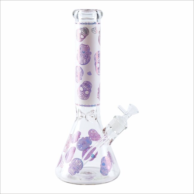 14'' SKULL PATTERNED 7MM GLASS BONG
