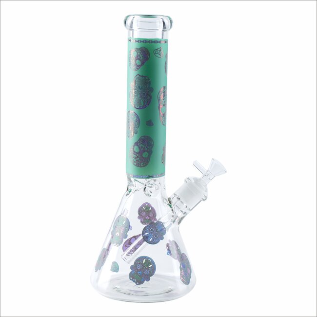 14'' SKULL PATTERNED 7MM GLASS BONG