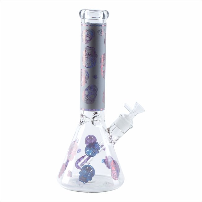 14'' SKULL PATTERNED 7MM GLASS BONG