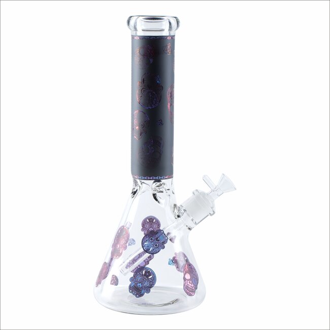 14'' SKULL PATTERNED 7MM GLASS BONG