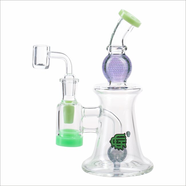 CRYSTAL GLASS 11'' FUMED RIG WITH MATCHING TEARDROP DAB RIG C6320