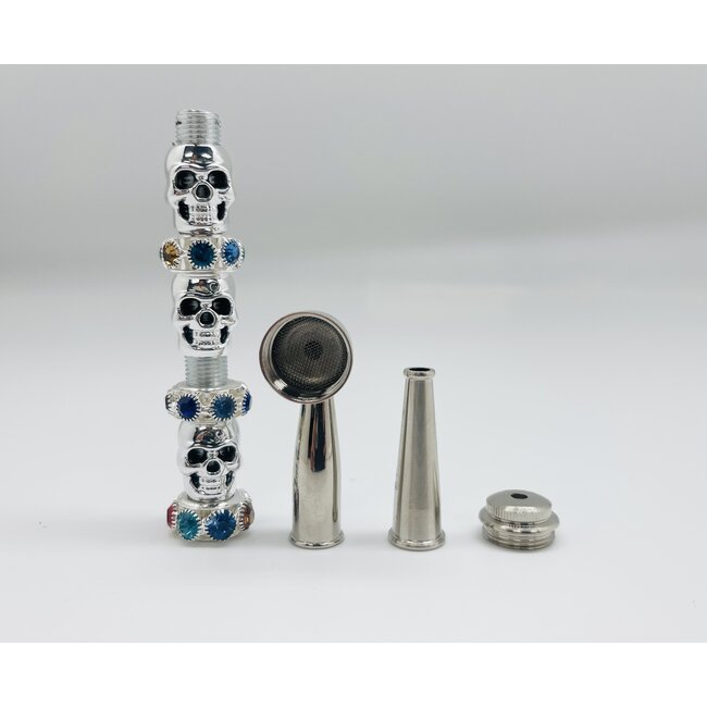 ENAMEL BEADED 3 SKULL METAL PIPE-YD073