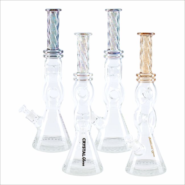 CRYSTAL GLASS 16'' 7MM  DOUBLE DONUT SPLASH GUARD CLASSIC BEAKER BONG C1653