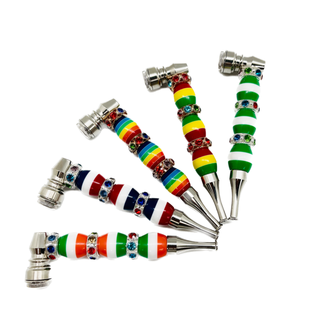 MULTI COLOUR ROUND BEAD STRAIGHT METAL PIPE-YD151