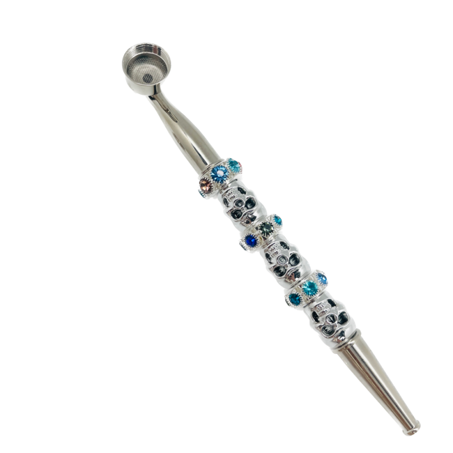 ENAMEL BEADED 3 SKULL METAL PIPE-YD073