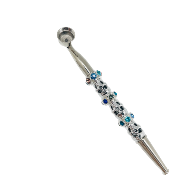 ENAMEL BEADED 3 SKULL METAL PIPE-YD073