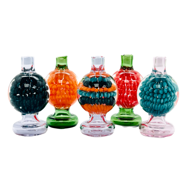 CRYSTAL GLASS BUBBLE CAP MARBLED FLOWER DESIGN CARB CAP CB-41