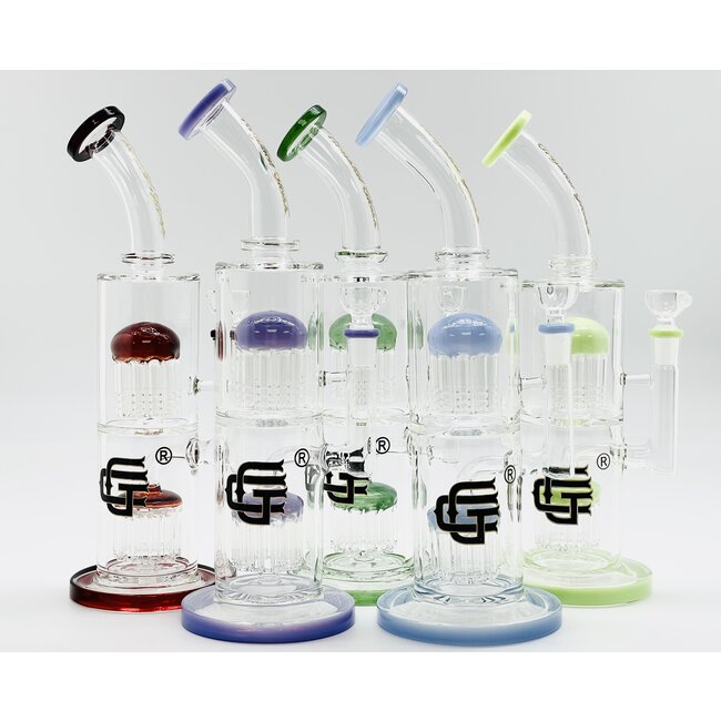 CRYSTAL GLASS 12'' BENT NECK DOUBLE TREE PERC WATER BONG C4098