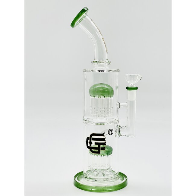 CRYSTAL GLASS 12'' BENT NECK DOUBLE TREE PERC WATER BONG C4098