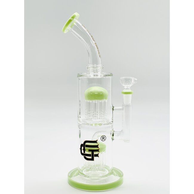 CRYSTAL GLASS 12'' BENT NECK DOUBLE TREE PERC WATER BONG C4098