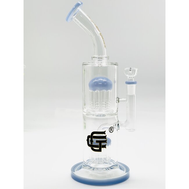 CRYSTAL GLASS 12'' BENT NECK DOUBLE TREE PERC WATER BONG C4098