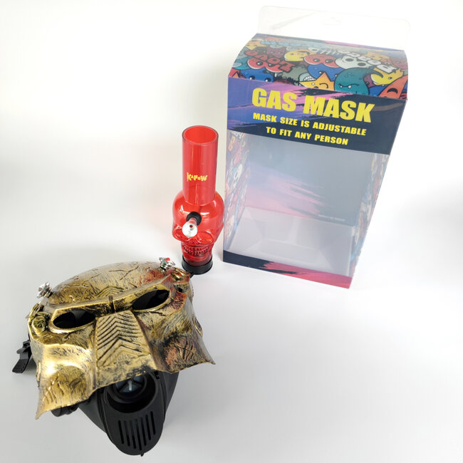 KAPOW KAPOW PREDATOR INSPIRED GAS MASK WITH SKULL ACRYLIC BONG 2-GOLD S921