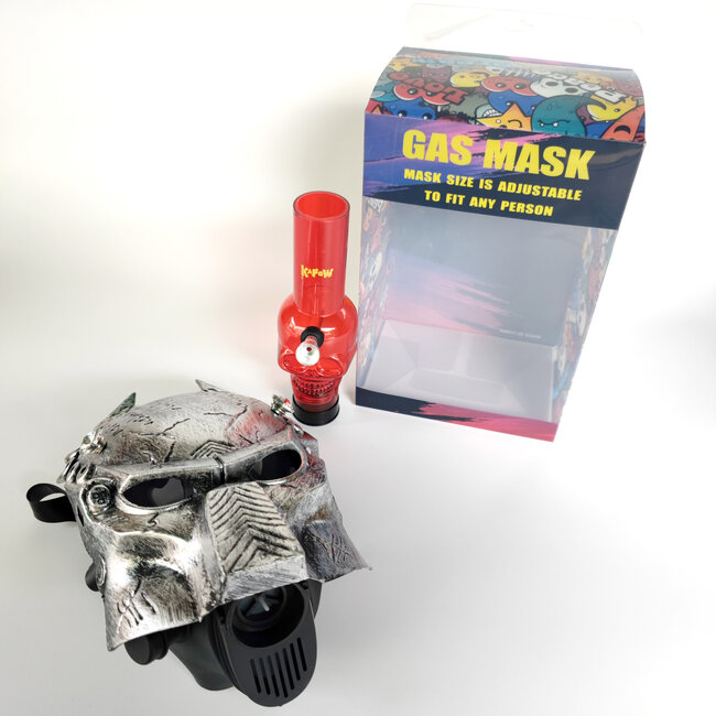 KAPOW KAPOW PREDATOR INSPIRED GAS MASK WITH SKULL ACRYLIC BONG 1-SILVER S920