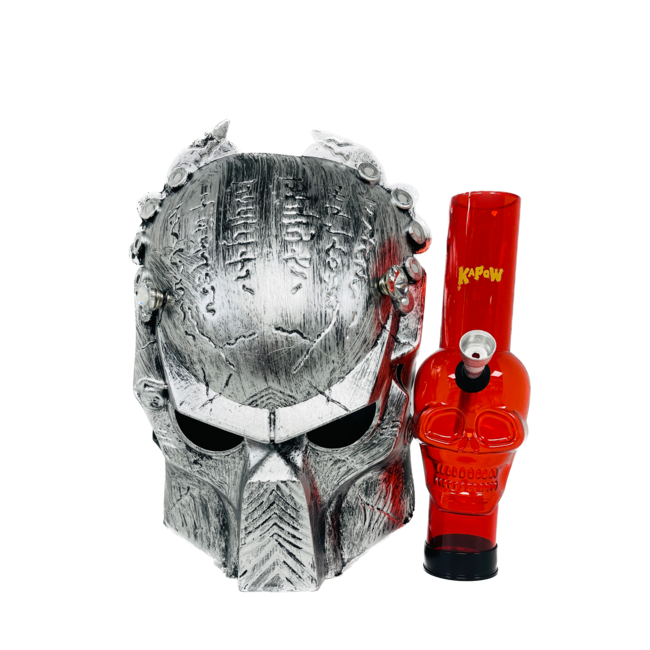 KAPOW KAPOW PREDATOR INSPIRED GAS MASK WITH SKULL ACRYLIC BONG 1-SILVER S920