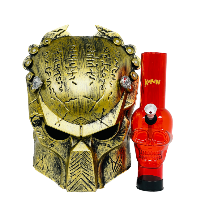 KAPOW KAPOW PREDATOR INSPIRED GAS MASK WITH SKULL ACRYLIC BONG 2-GOLD S921