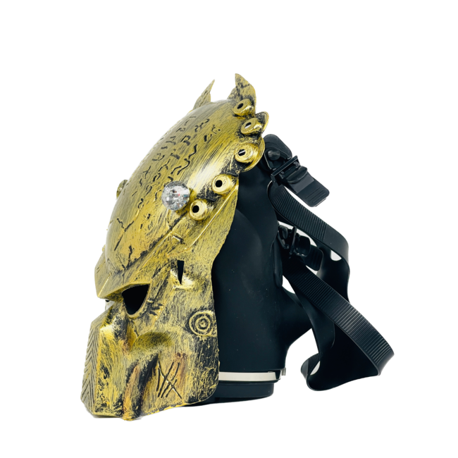 KAPOW KAPOW PREDATOR INSPIRED GAS MASK WITH SKULL ACRYLIC BONG 2-GOLD S921