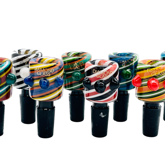 DIAMOND 14MM  COLORFUL WITH THREE DOTS GLASS BOWL