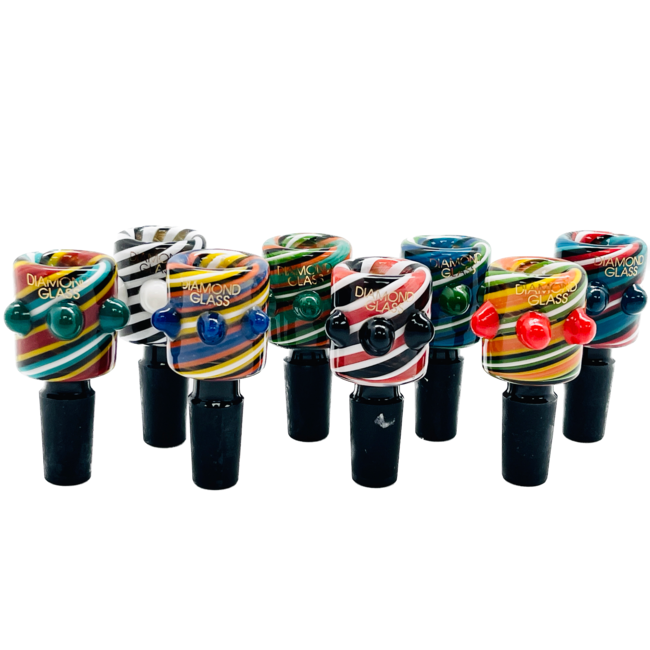 DIAMOND 14MM  COLORFUL WITH THREE DOTS GLASS BOWL