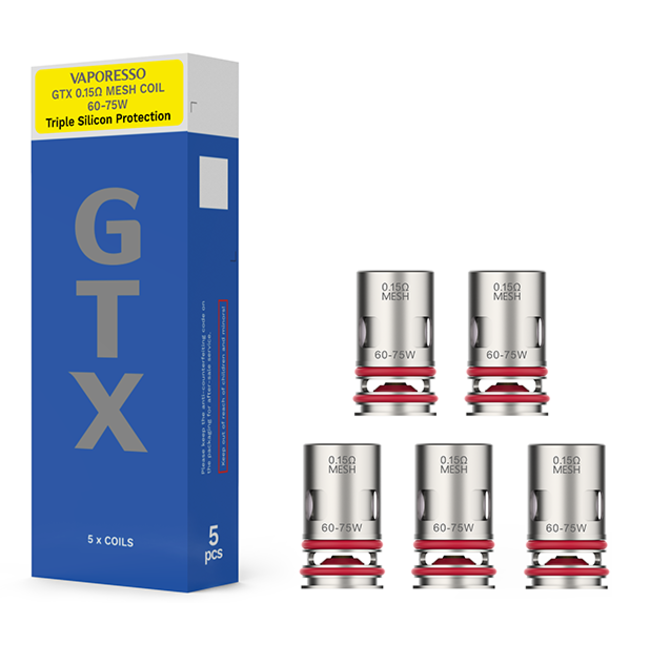 VAPORESSO VAPORESSO GTX 0.15 OHM REPLACEMENT MESH COIL TRIPLE SILICON 60-75W(5 PCS)