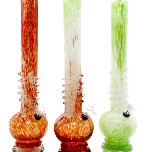 SOFT GLASS 18'' DUAL COLOR LONG NECK WITH RINGS WATER BONG MA-1803