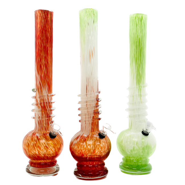 SOFT GLASS 18'' DUAL COLOR LONG NECK WITH RINGS WATER BONG MA-1803