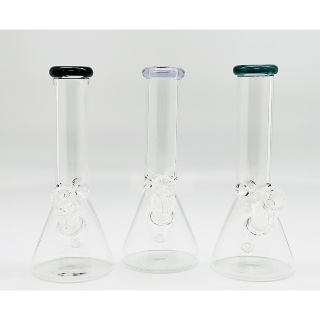 9'' CLEAR GLASS COLOR HEAD ONE TONE BEAKER BONG C6299