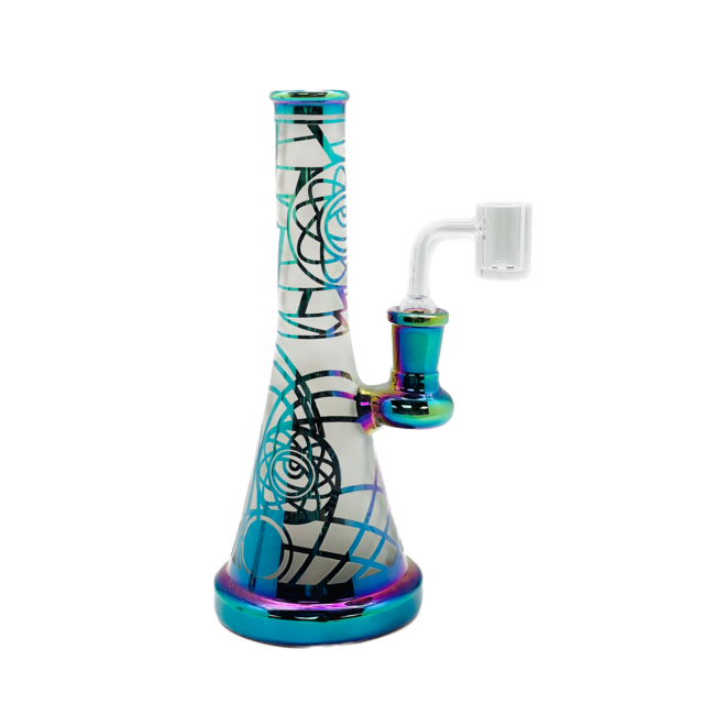 CRYSTAL GLASS 7.7"  IRIDESCENT METALLIC- PSYCHEDELIC EYE  C6247-2