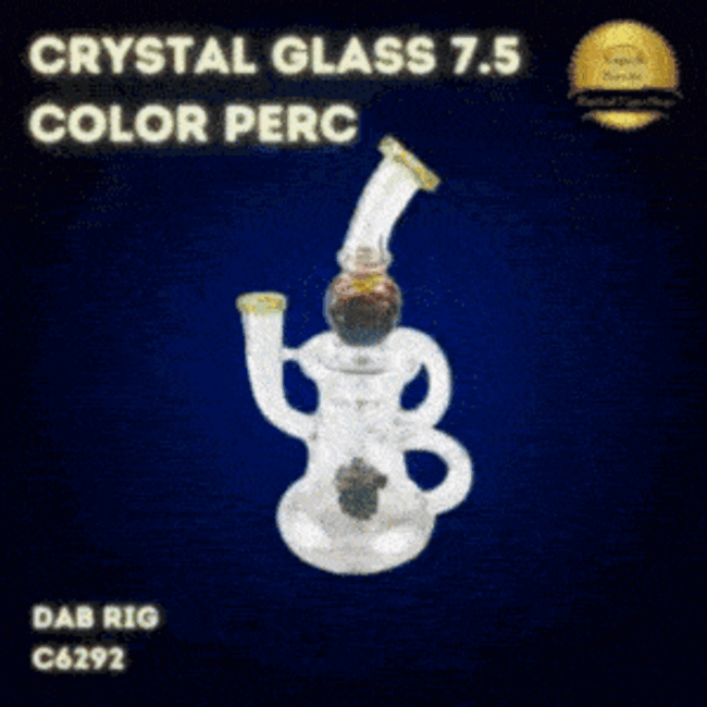 CRYSTAL GLASS 7'' RECYCLER  PERC RIG W/FUMED C6292