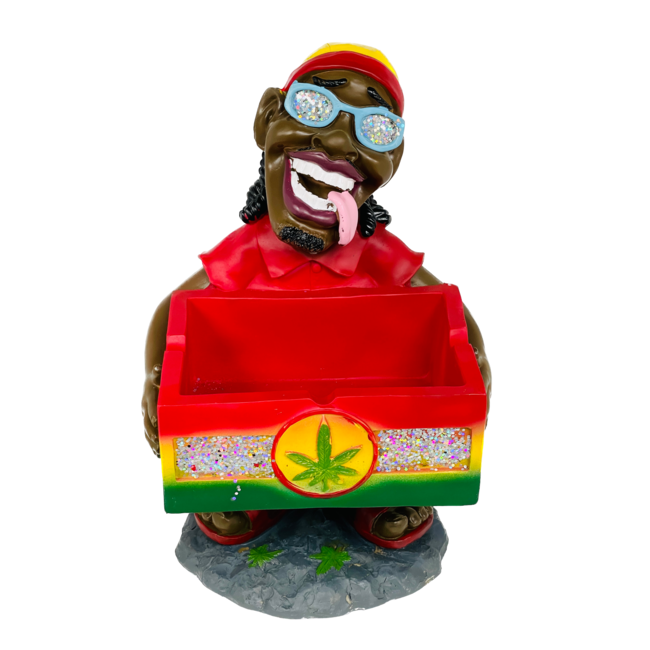 LARGE JAMAICAN MAN HOLDING OPEN STORAGE  RESIN ASHTRAY ASH-BIG-12