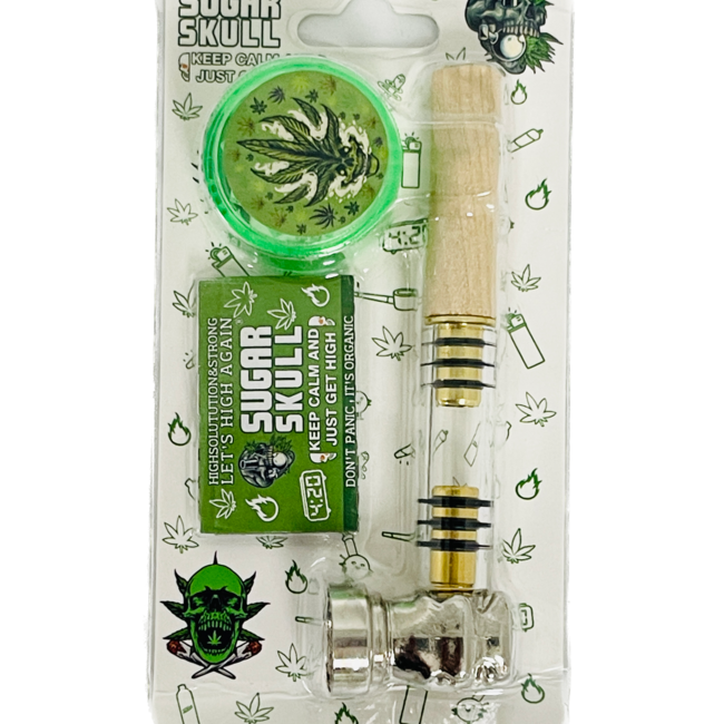 SUGER SKULL 3.5'' WOOD   ALUMINUM PIPE WITH GRINDER YD351-SS-TY