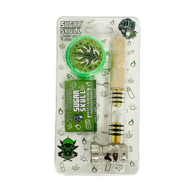 SUGER SKULL 3.5'' WOOD   ALUMINUM PIPE WITH GRINDER YD351-SS-TY