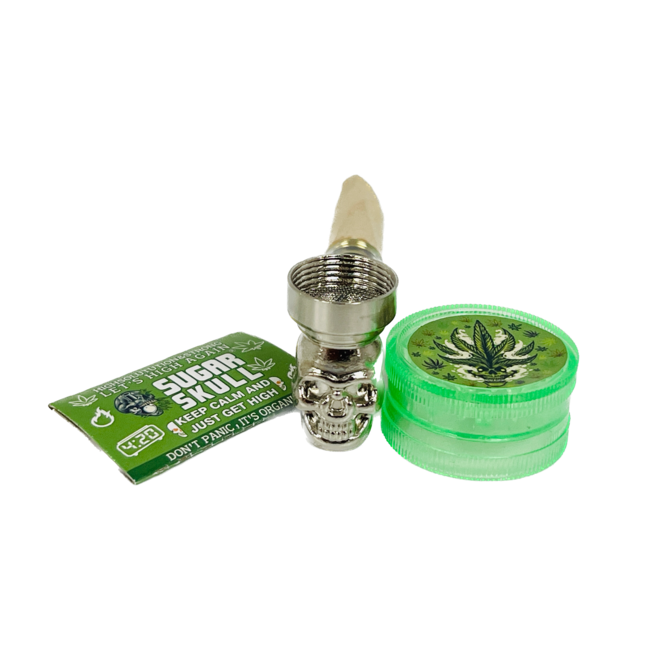 SUGER SKULL 3.5'' WOOD   ALUMINUM PIPE WITH GRINDER YD351-SS-TY