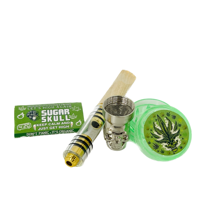 SUGER SKULL 3.5'' WOOD   ALUMINUM PIPE WITH GRINDER YD351-SS-TY