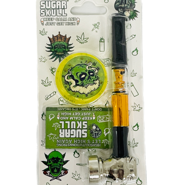 SUGER SKULL 3.5'' GOLD&BLACK ALUMINUM PIPE WITH GRINDER YD351-SS-TY