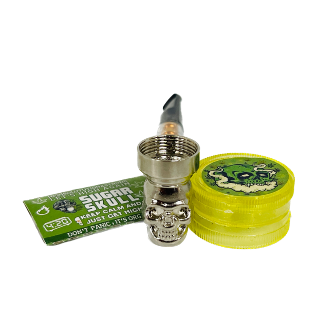 SUGER SKULL 3.5'' GOLD&BLACK ALUMINUM PIPE WITH GRINDER YD351-SS-TY