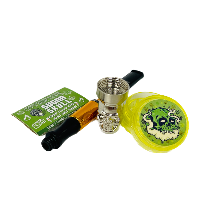 SUGER SKULL 3.5'' GOLD&BLACK ALUMINUM PIPE WITH GRINDER YD351-SS-TY