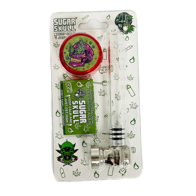 SUGER SKULL 3.5'' CLEAR  ALUMINUM PIPE WITH GRINDER YD351-SS-TY