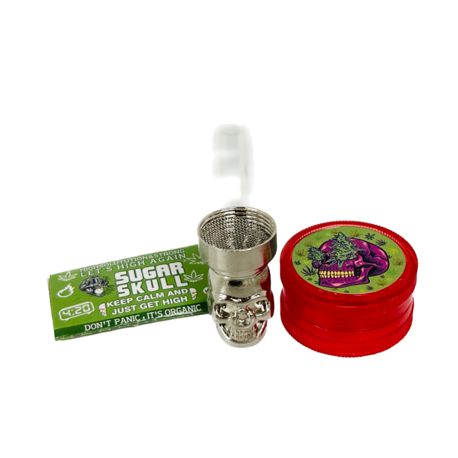 SUGER SKULL 3.5'' CLEAR  ALUMINUM PIPE WITH GRINDER YD351-SS-TY