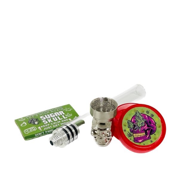 SUGER SKULL 3.5'' CLEAR  ALUMINUM PIPE WITH GRINDER YD351-SS-TY