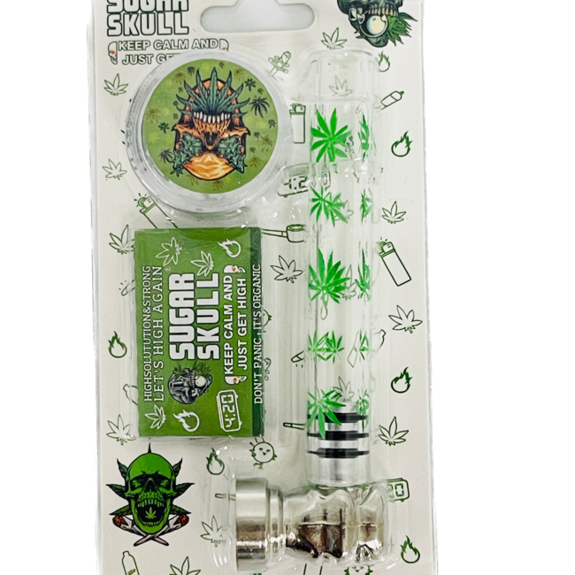 SUGER SKULL 3.5'' LEAF ALUMINUM PIPE WITH GRINDER YD351-SS-TY