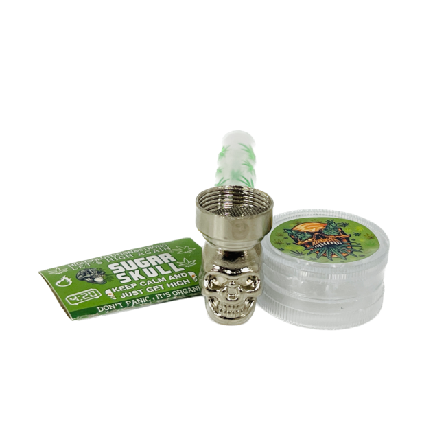 SUGER SKULL 3.5'' LEAF ALUMINUM PIPE WITH GRINDER YD351-SS-TY