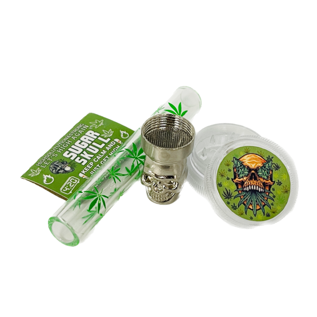 SUGER SKULL 3.5'' LEAF ALUMINUM PIPE WITH GRINDER YD351-SS-TY